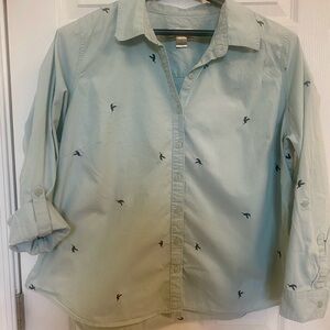 Christopher & Bank Shirt  plus Women's 1X Green Embroidered Hummingbird unique